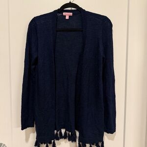Lilly Pulitzer Navy Blue Tassel Hem Open Front Cardigan Sweater – Size M